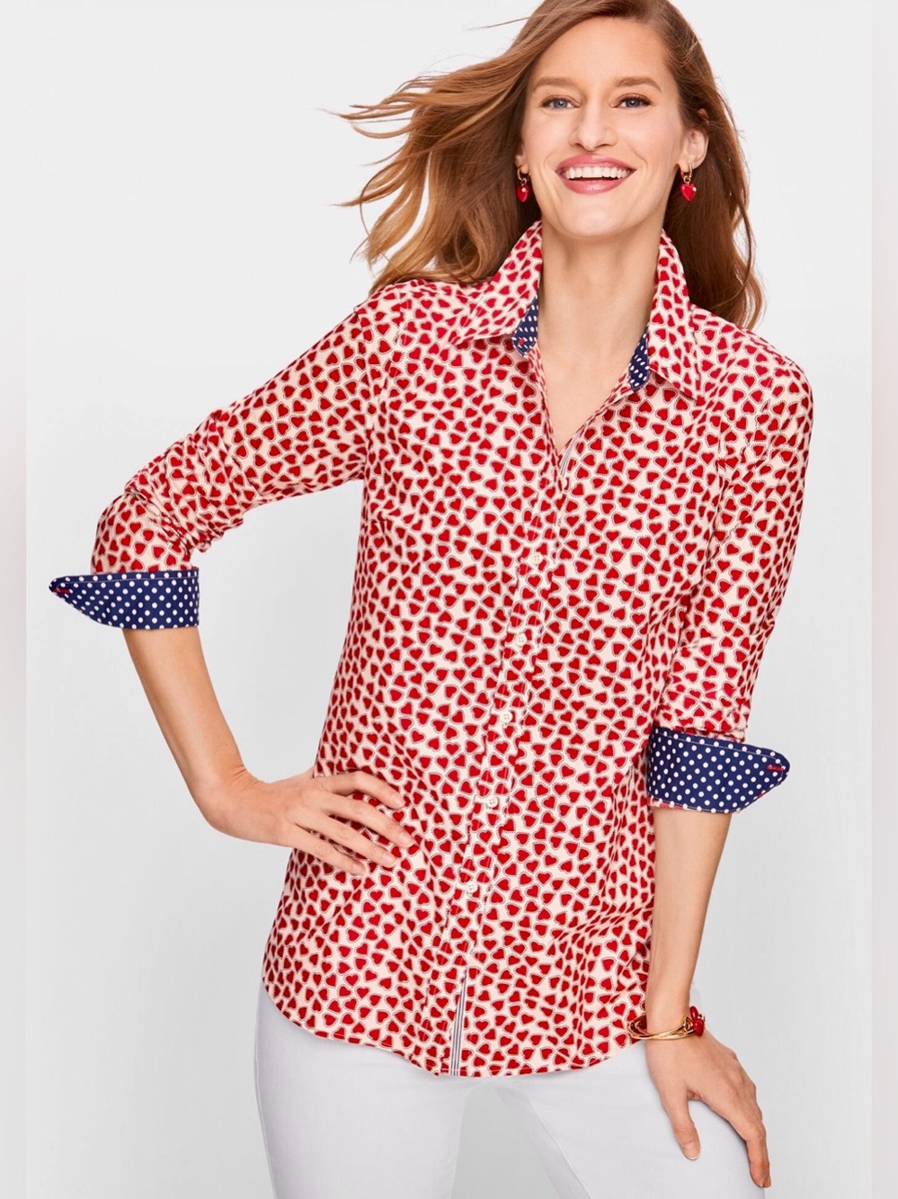 Talbots Classic Cotton Dotted Heart Shirt